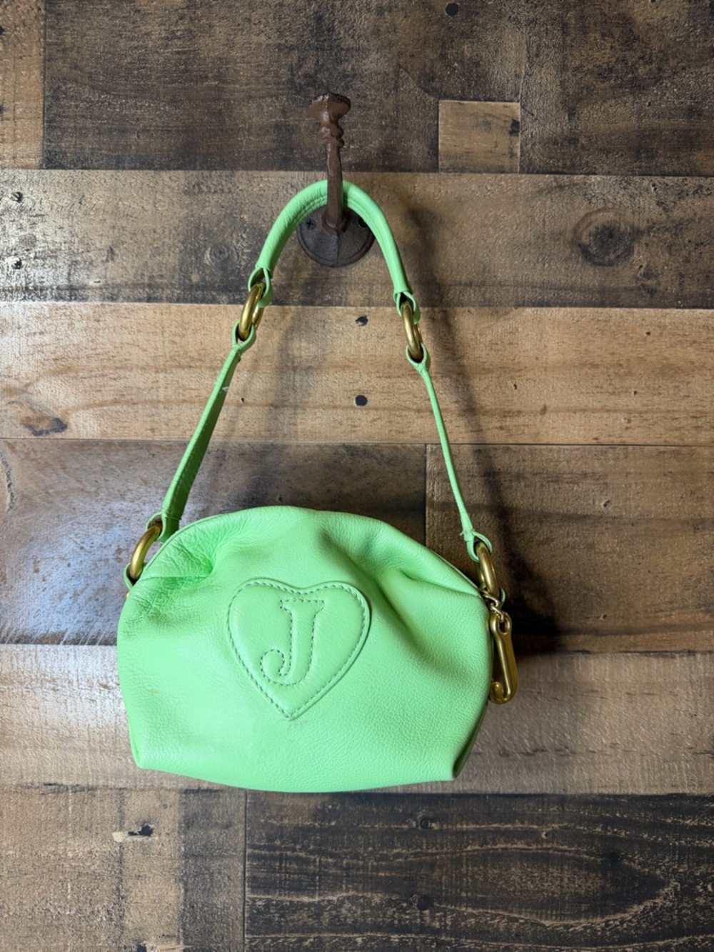 Rare Vintage Juicy Couture Lime Green Leather Heart Mini Bag Y2K